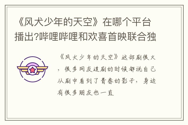 哔哩哔哩和欢喜首映联合独播 《风犬少年的天空》在哪个平台播出