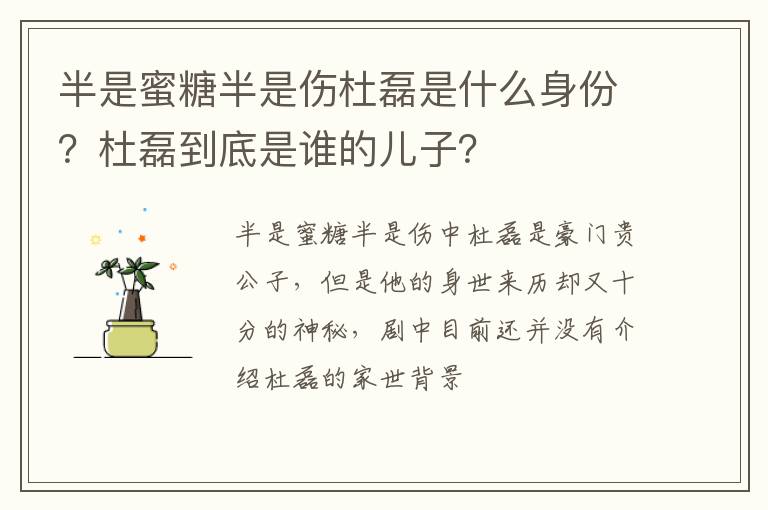 杜磊到底是谁的儿子 半是蜜糖半是伤杜磊是什么身份
