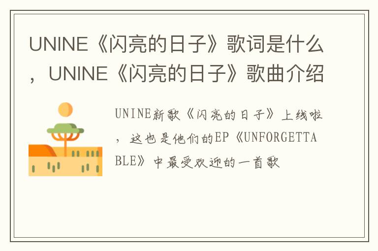 UNINE《闪亮的日子》歌曲介绍 UNINE《闪亮的日子》歌词是什么