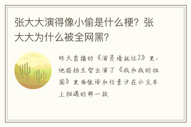 张大大为什么被全网黑 张大大演得像小偷是什么梗