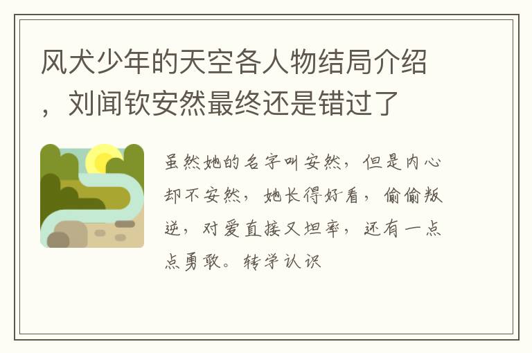 刘闻钦安然最终还是错过了 风犬少年的天空各人物结局介绍