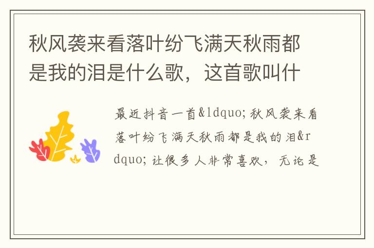 这首歌叫什么名字 秋风袭来看落叶纷飞满天秋雨都是我的泪是什么歌