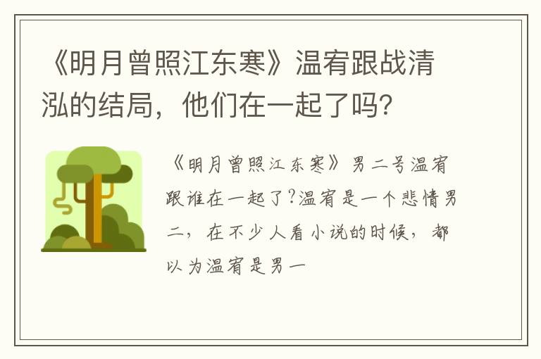 他们在一起了吗 《明月曾照江东寒》温宥跟战清泓的结局