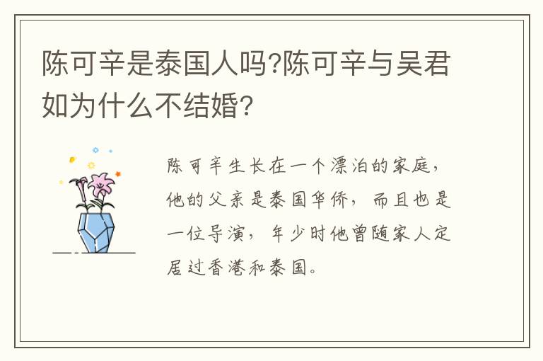 陈可辛与吴君如为什么不结婚 陈可辛是泰国人吗