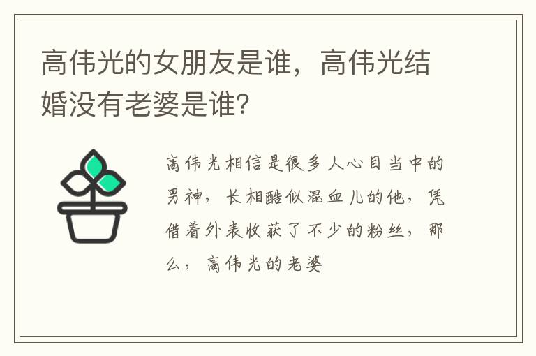 高伟光结婚没有老婆是谁 高伟光的女朋友是谁