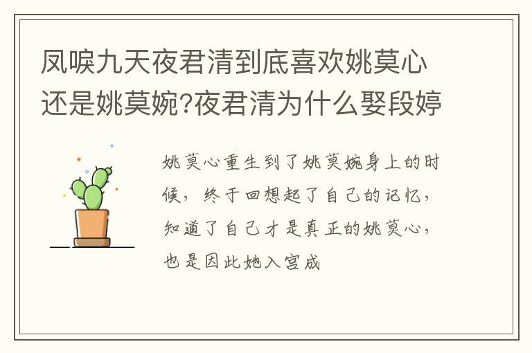 夜君清为什么娶段婷婷 凤唳九天夜君清到底喜欢姚莫心还是姚莫婉