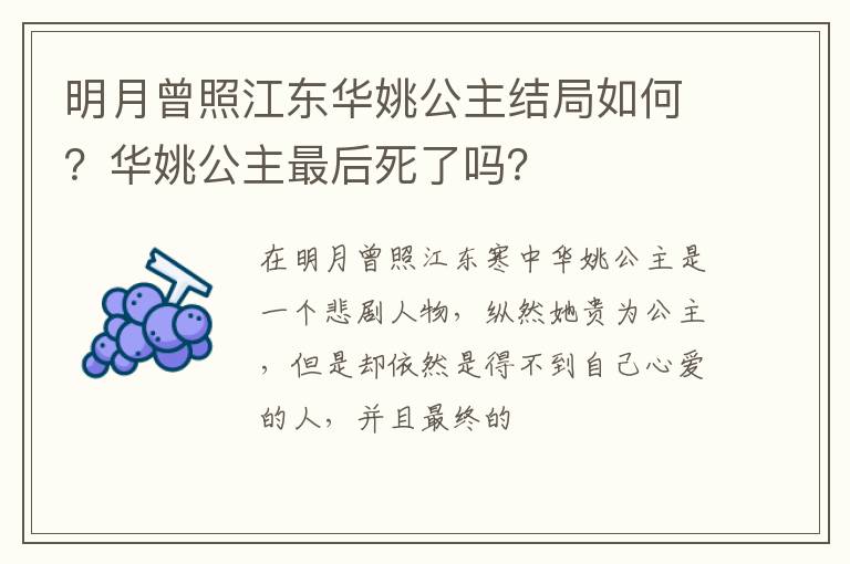 华姚公主最后死了吗 明月曾照江东华姚公主结局如何