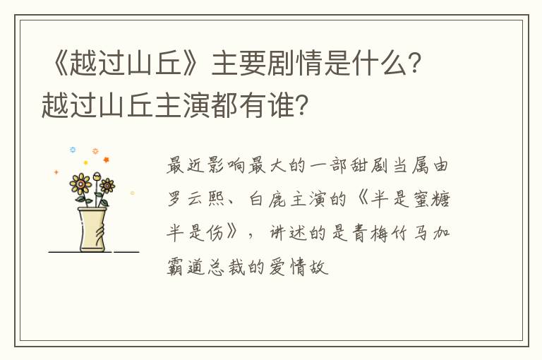 越过山丘主演都有谁 《越过山丘》主要剧情是什么