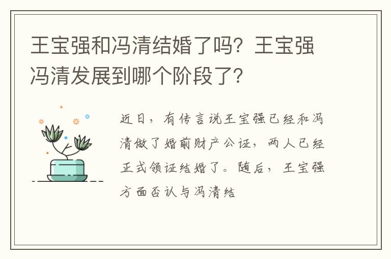 王宝强冯清发展到哪个阶段了 王宝强和冯清结婚了吗