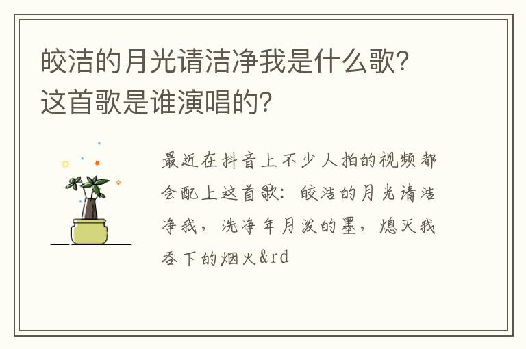 这首歌是谁演唱的 皎洁的月光请洁净我是什么歌