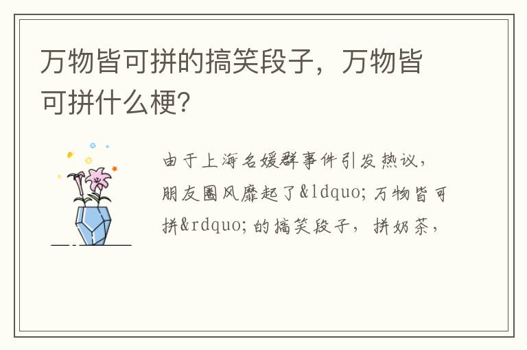 万物皆可拼什么梗 万物皆可拼的搞笑段子