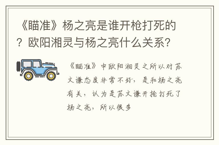 欧阳湘灵与杨之亮什么关系 《瞄准》杨之亮是谁开枪打死的