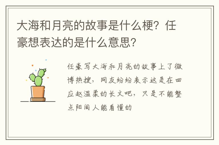 任豪想表达的是什么意思 大海和月亮的故事是什么梗