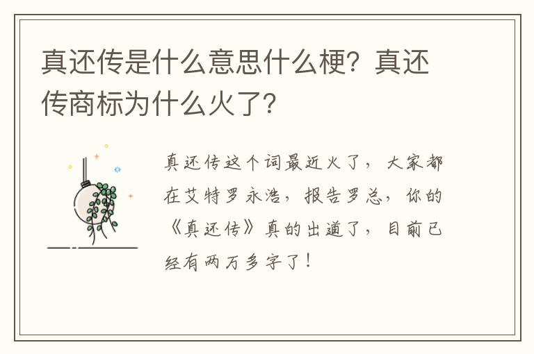 真还传商标为什么火了 真还传是什么意思什么梗
