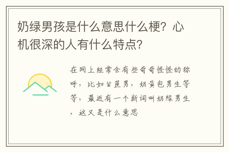 心机很深的人有什么特点 奶绿男孩是什么意思什么梗