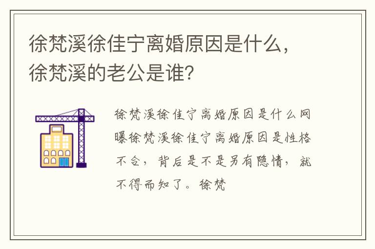 徐梵溪的老公是谁 徐梵溪徐佳宁离婚原因是什么