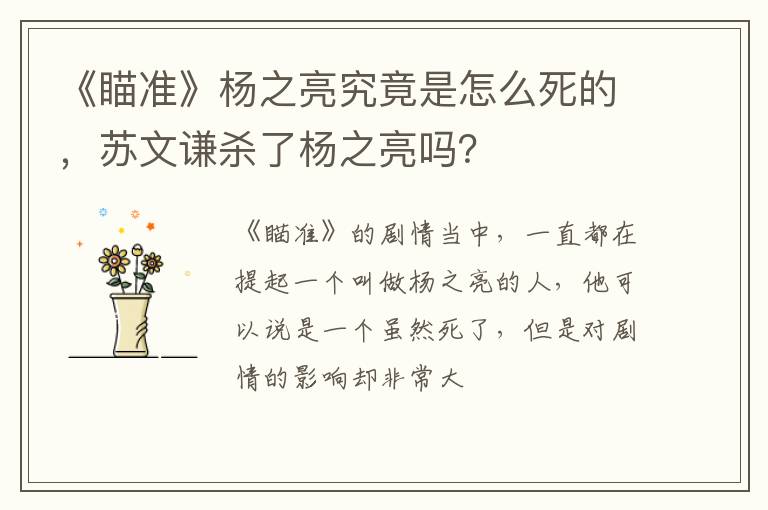 苏文谦杀了杨之亮吗 《瞄准》杨之亮究竟是怎么死的