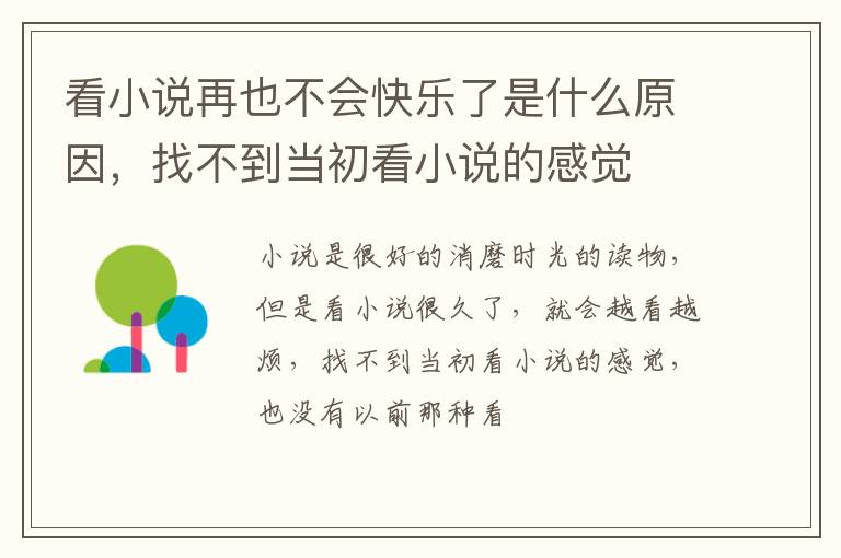 找不到当初看小说的感觉 看小说再也不会快乐了是什么原因