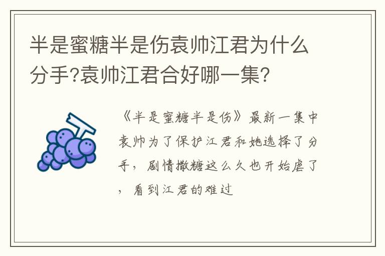 袁帅江君合好哪一集 半是蜜糖半是伤袁帅江君为什么分手