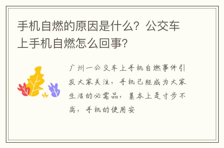 公交车上手机自燃怎么回事 手机自燃的原因是什么