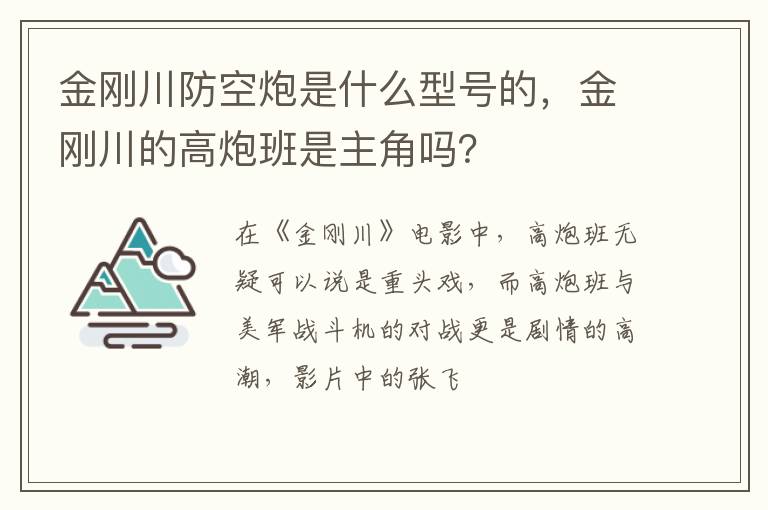 金刚川的高炮班是主角吗 金刚川防空炮是什么型号的