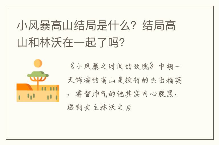 结局高山和林沃在一起了吗 小风暴高山结局是什么