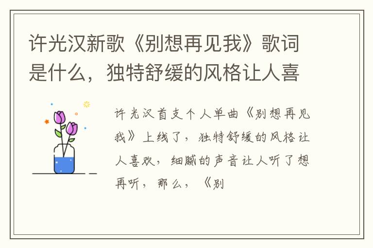 独特舒缓的风格让人喜欢 许光汉新歌《别想再见我》歌词是什么