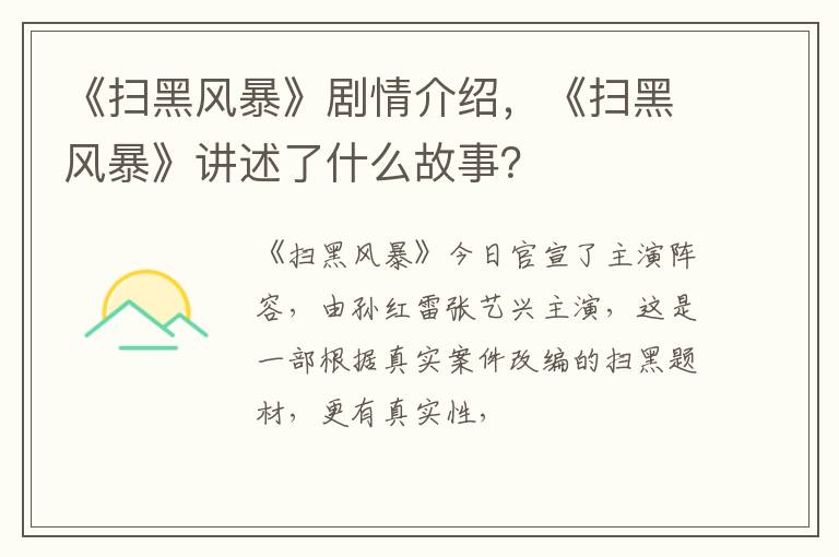 《扫黑风暴》讲述了什么故事 《扫黑风暴》剧情介绍