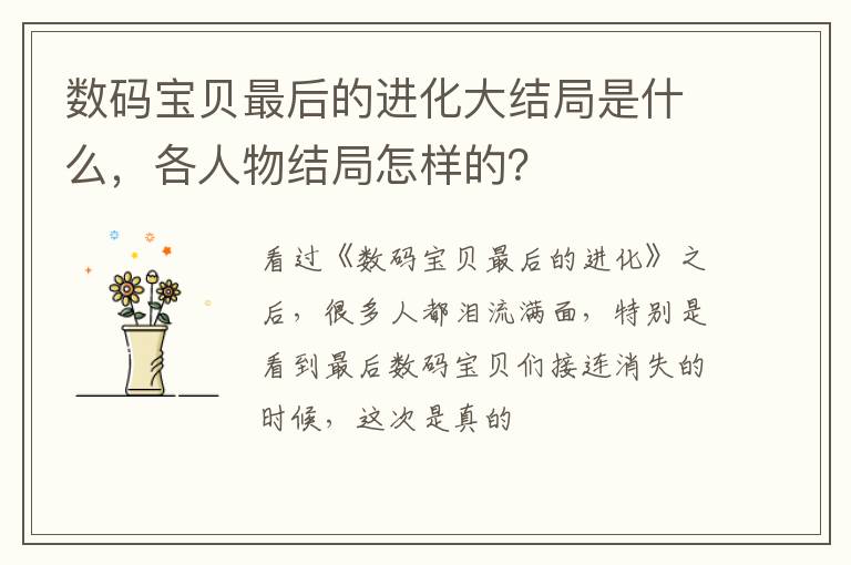 各人物结局怎样的 数码宝贝最后的进化大结局是什么