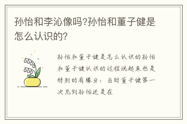 孙怡和董子健是怎么认识的 孙怡和李沁像吗