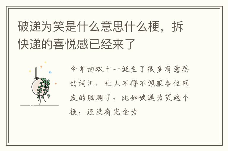 拆快递的喜悦感已经来了 破递为笑是什么意思什么梗