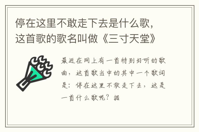 这首歌的歌名叫做《三寸天堂》 停在这里不敢走下去是什么歌