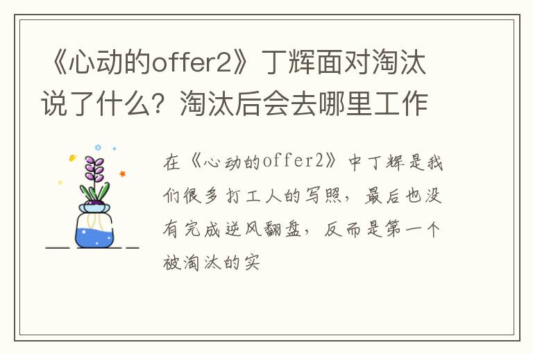 淘汰后会去哪里工作 《心动的offer2》丁辉面对淘汰说了什么