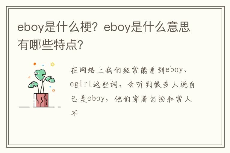 eboy是什么意思有哪些特点 eboy是什么梗