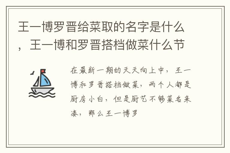 王一博和罗晋搭档做菜什么节目 王一博罗晋给菜取的名字是什么
