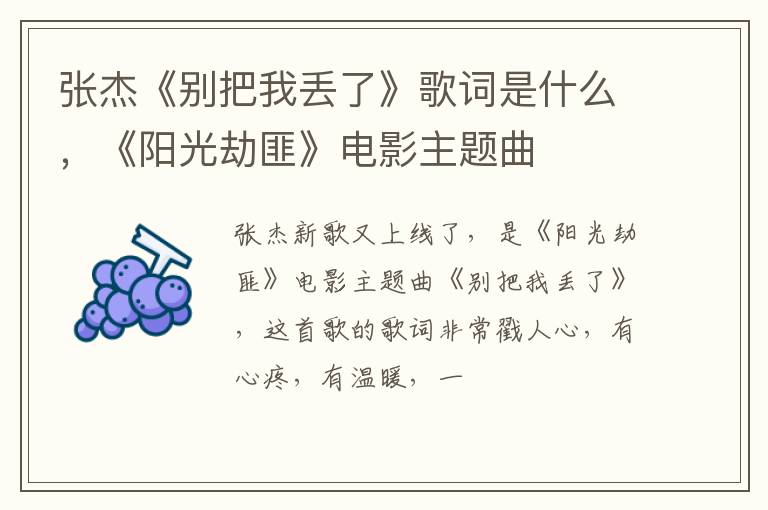 《阳光劫匪》电影主题曲 张杰《别把我丢了》歌词是什么