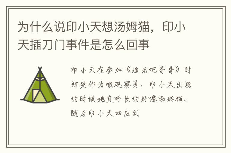 印小天插刀门事件是怎么回事 为什么说印小天想汤姆猫