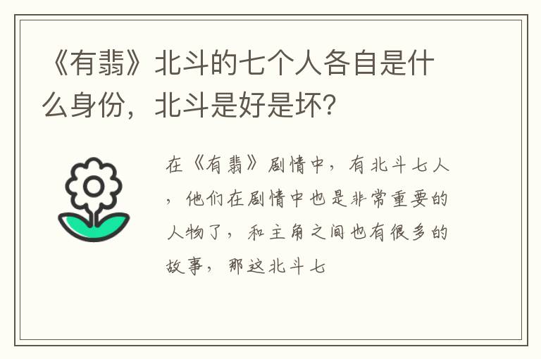 北斗是好是坏 《有翡》北斗的七个人各自是什么身份