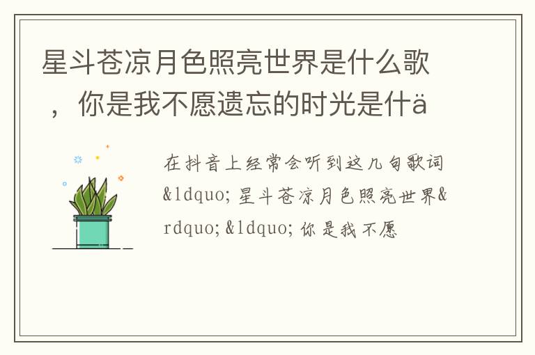 你是我不愿遗忘的时光是什么歌 星斗苍凉月色照亮世界是什么歌