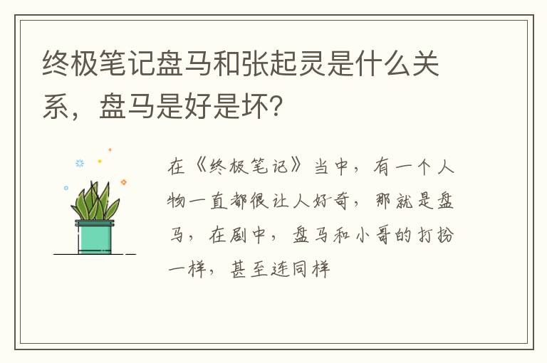 盘马是好是坏 终极笔记盘马和张起灵是什么关系