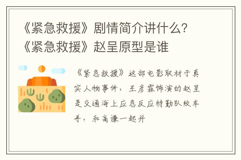 《紧急救援》赵呈原型是谁 《紧急救援》剧情简介讲什么