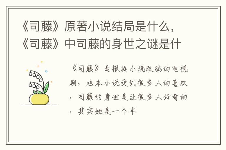 《司藤》中司藤的身世之谜是什么 《司藤》原著小说结局是什么