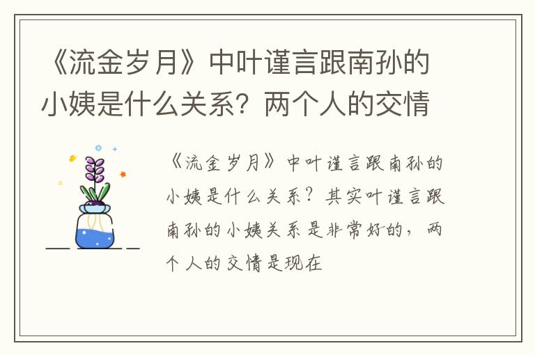 两个人的交情谁也比不了 《流金岁月》中叶谨言跟南孙的小姨是什么关系