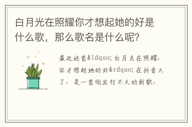 那么歌名是什么呢 白月光在照耀你才想起她的好是什么歌