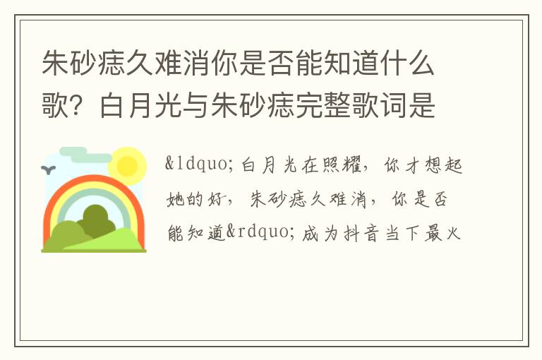 白月光与朱砂痣完整歌词是什么 朱砂痣久难消你是否能知道什么歌