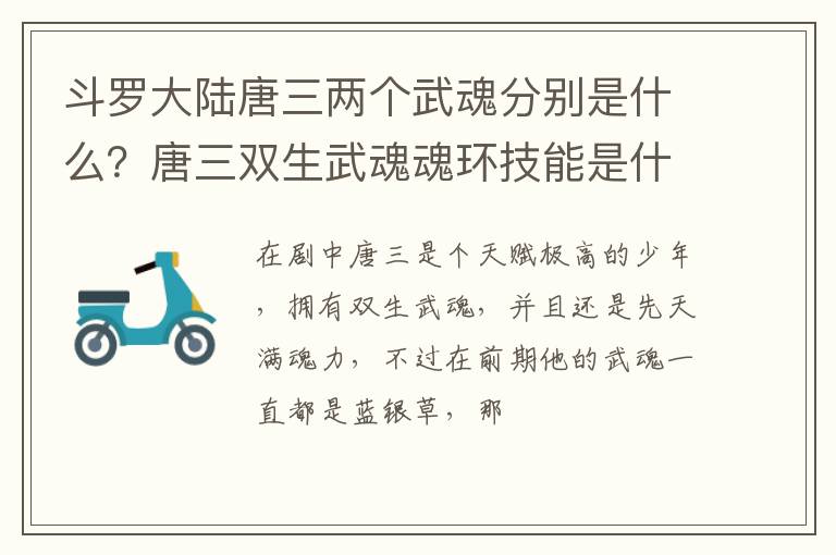 唐三双生武魂魂环技能是什么 斗罗大陆唐三两个武魂分别是什么