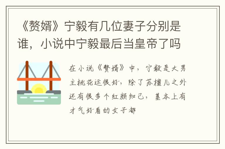 小说中宁毅最后当皇帝了吗 《赘婿》宁毅有几位妻子分别是谁