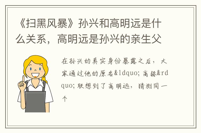 高明远是孙兴的亲生父亲吗 《扫黑风暴》孙兴和高明远是什么关系