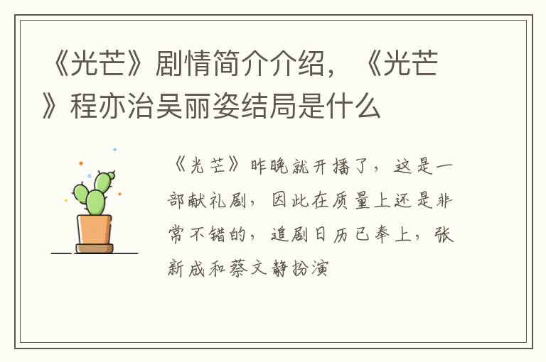 《光芒》程亦治吴丽姿结局是什么 《光芒》剧情简介介绍