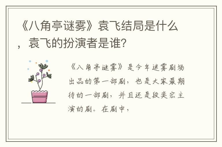 袁飞的扮演者是谁 《八角亭谜雾》袁飞结局是什么